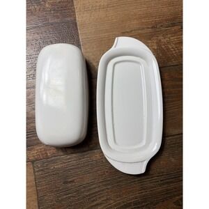 1950's Boonton Ware Melmac White Speckled 1/4 Lb. Butter Dish #520-1 & 520-2